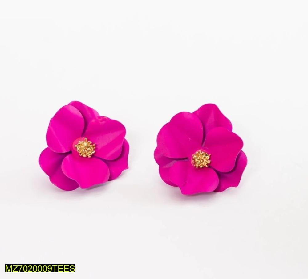 Pink Flower Earrings Gold Center Alloy Studs