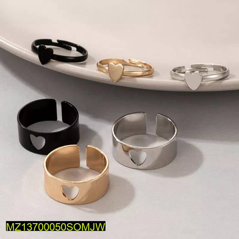 6 Pcs Heart Toned Couple Rings Set Black Silver Gold Adjustable
