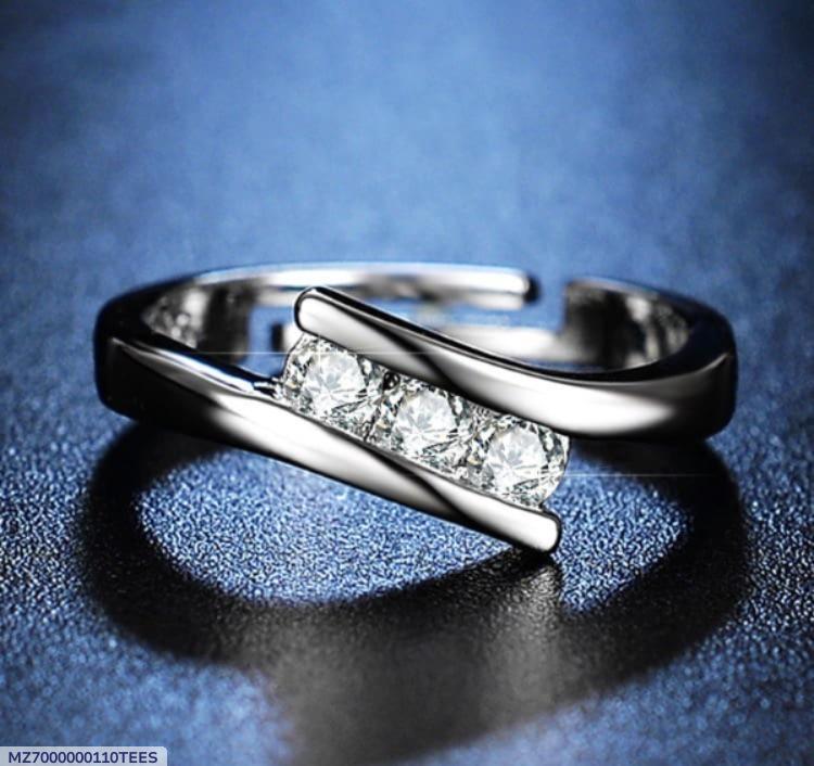 Silver Plated Zircon Ring for Women Adjustable Wedding Party Office Wear