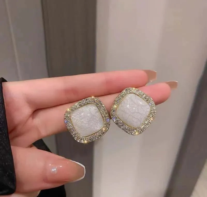 Blue Crackled Stone Earrings Gold Tones Pakistani Women
