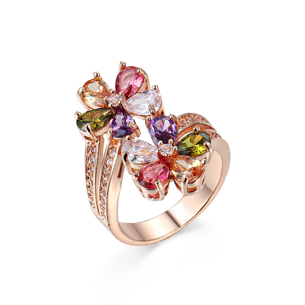 Women Zircon Flower Ring Daily Wear Jewelry