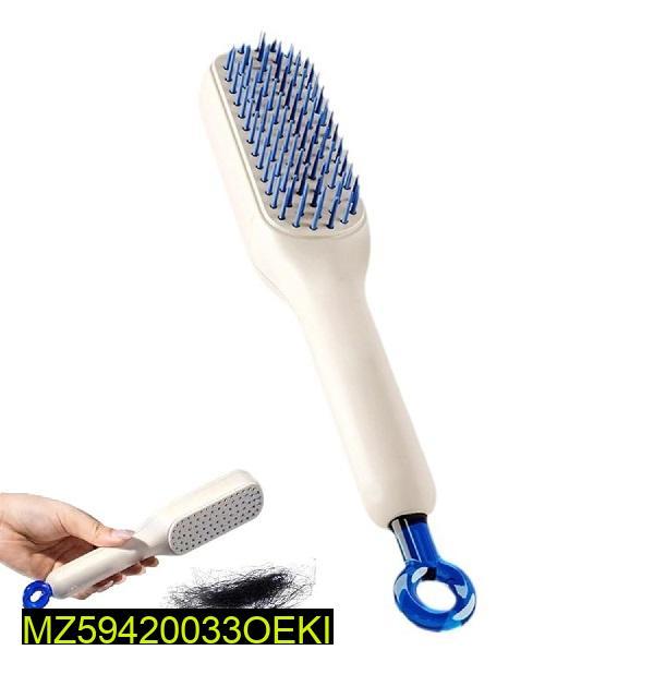 Self-Cleaning Hair Brush White Blue ABS