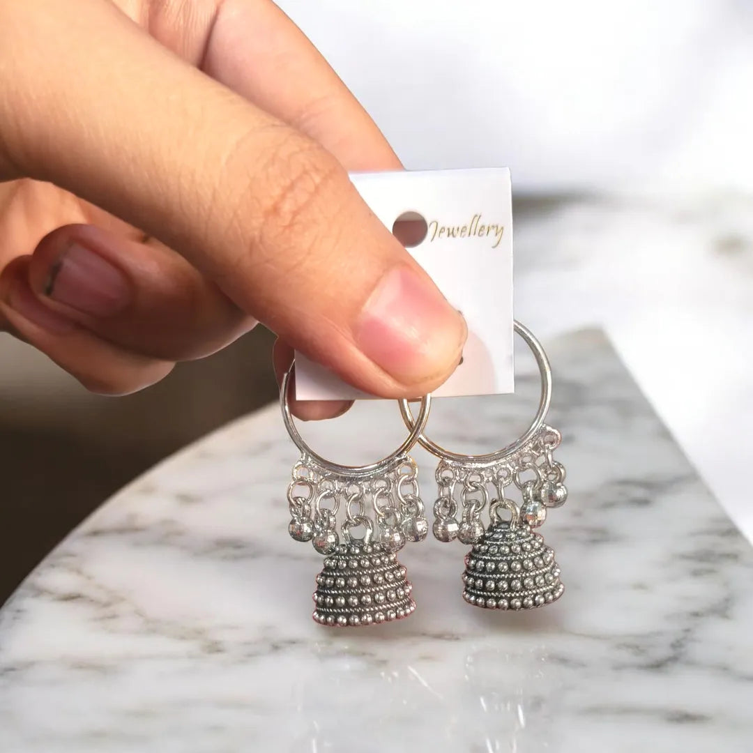 Silver Plated Jhumka Earrings for Women 2 Pcs