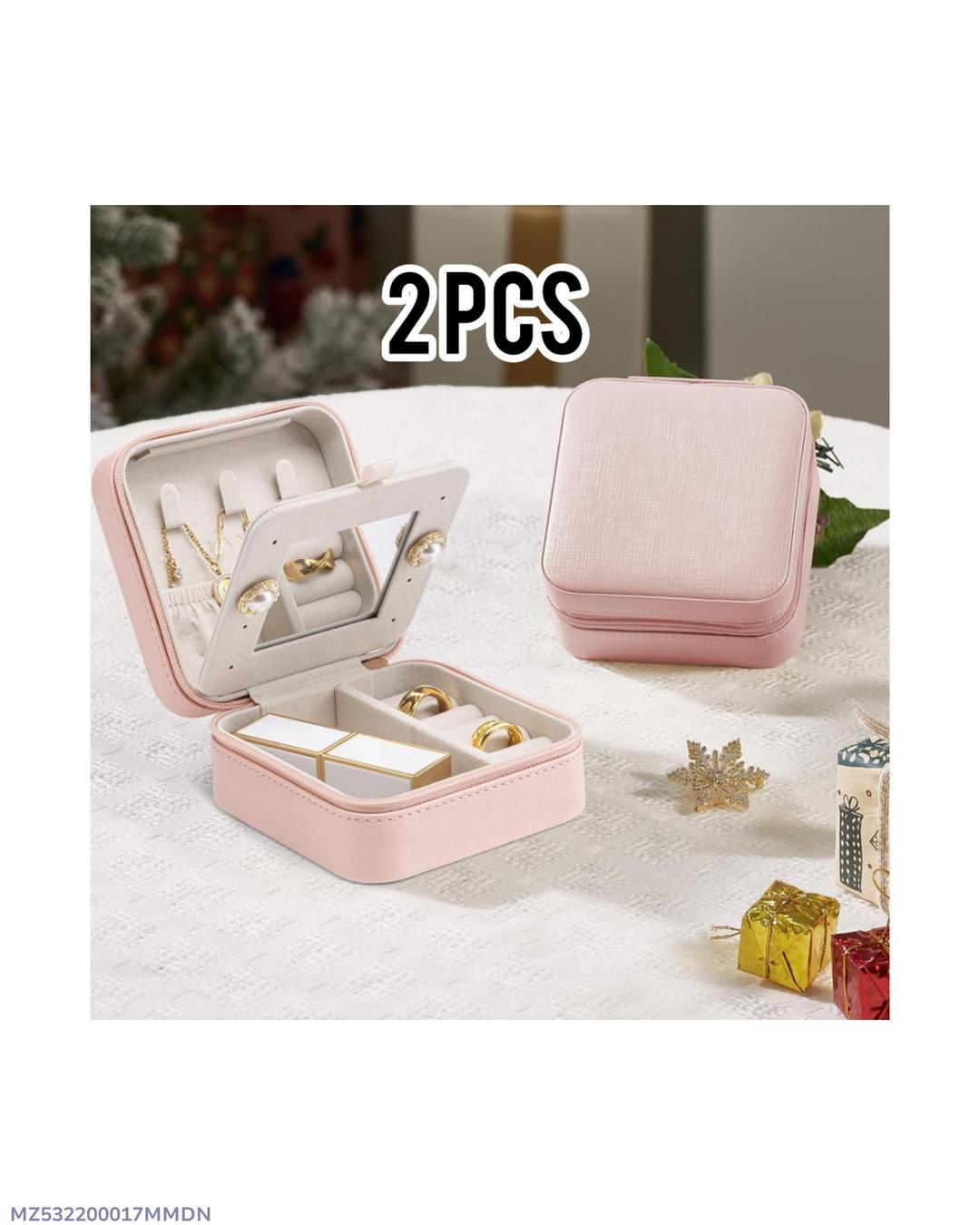 2-Piece Jewelry Storage Box Set Pink Rubber Multi Layer