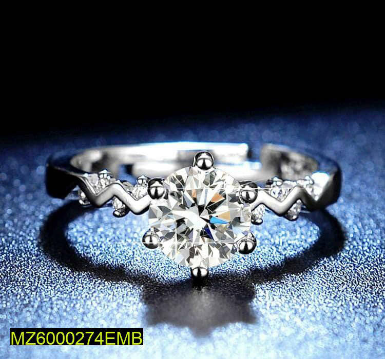American Diamond Ring Silver Plated Adjustable Size