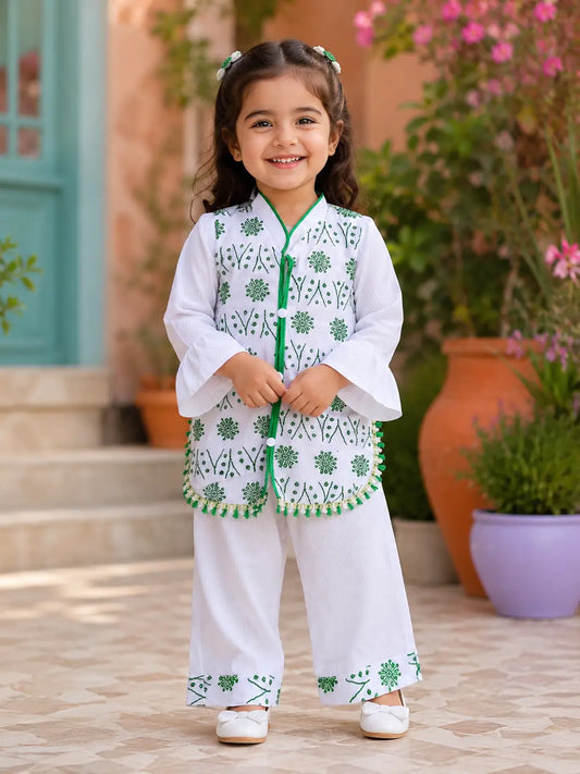 14 August 2 Pcs Girl's Fancy Embroidered Shirt And Trouser Set