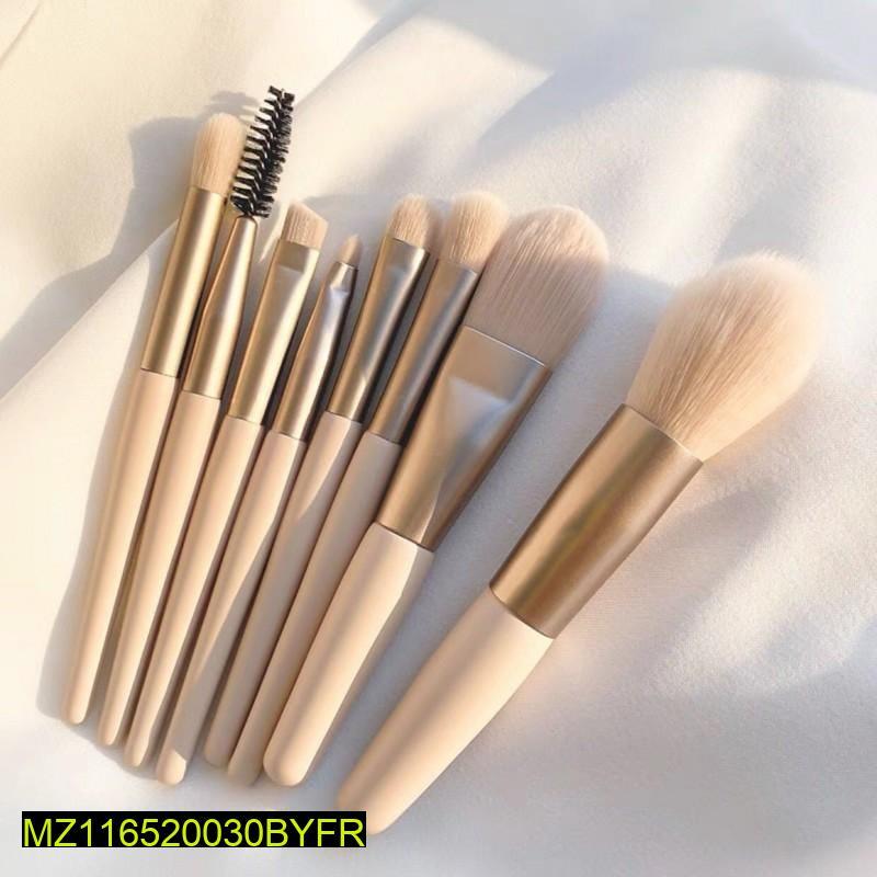 8-Piece Makeup Brush Set Gold Beige Synthetic Bristles