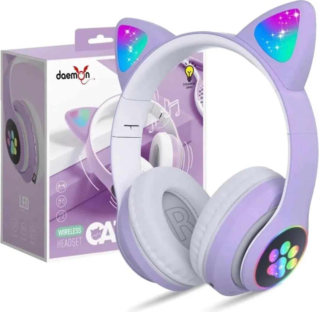 Cat Ear Bluetooth Headphones Pink with LED Lights