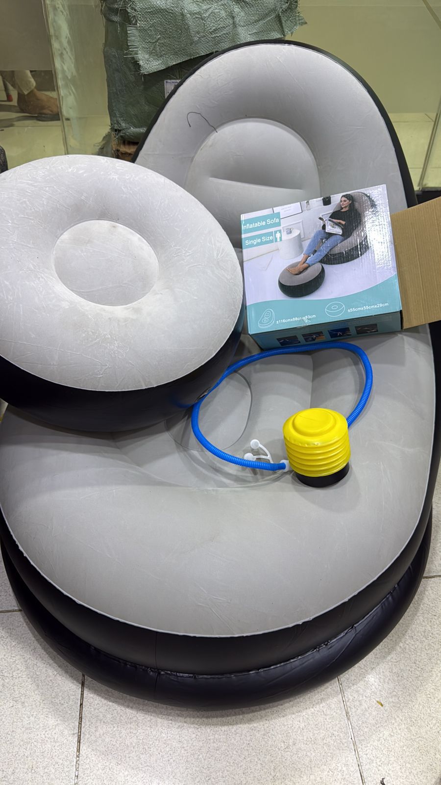 Luxury Inflatable Lounge Chair with Ottoman Modern Air Sofa Set for Living Room & Bedroom - With Air Compressor