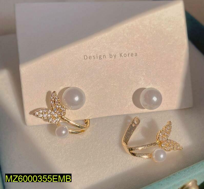 Golden Butterfly Earrings for Women with Pearl Accents