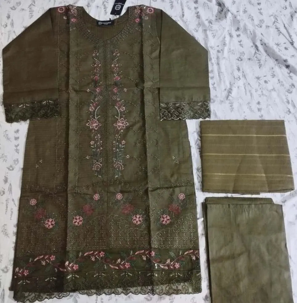 Cotton Lawn Embroidered 3Pcs Set Multicolor