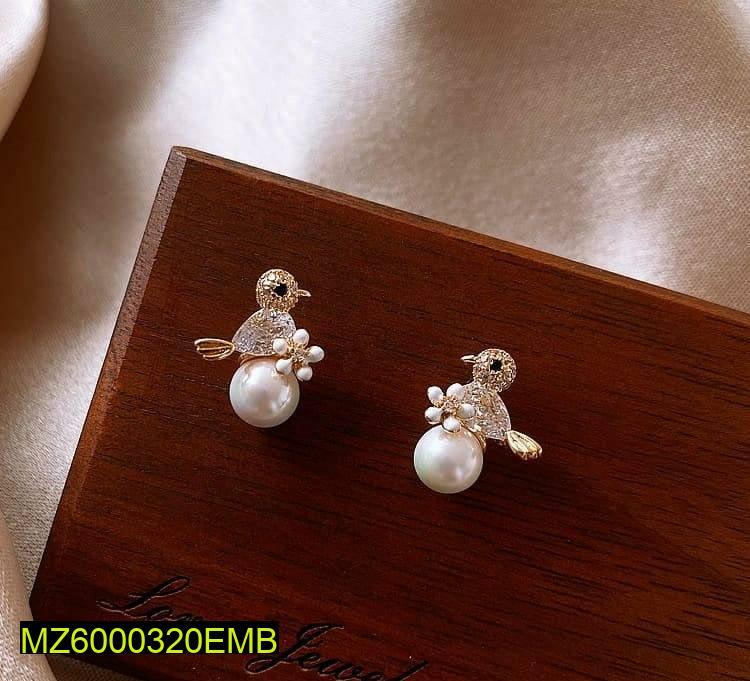 Bird Earrings Silver Plated Pearl Accent for Women