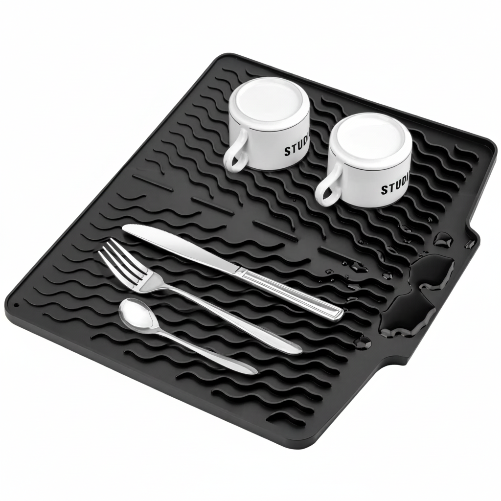 Premium Silicone Sink Drying Mat With Drain Spout - Kitchen Accessory Designed For Dish Drying And Water Drainage Maintenance Routine