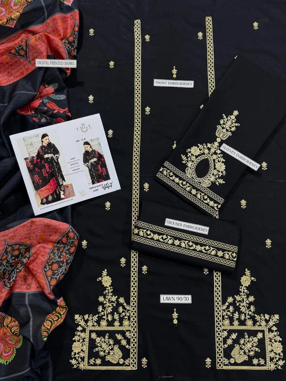 Black Embroidered Lawn 3Pcs Set for Women