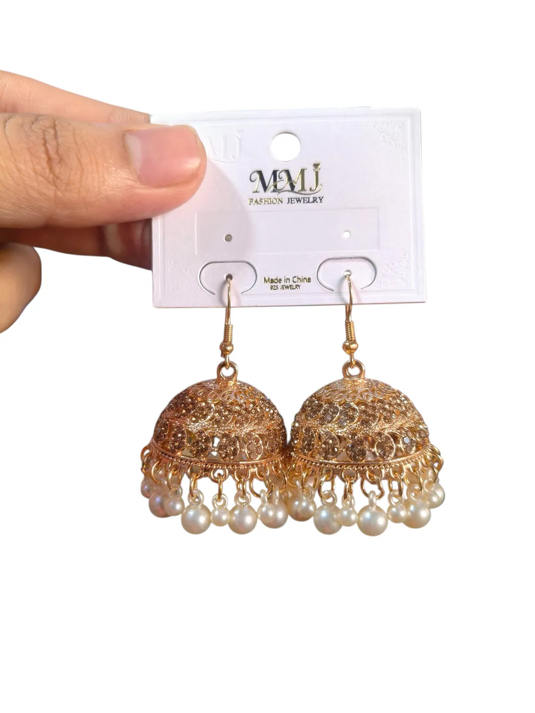 Golden Pearl Jhumka Earrings for Women