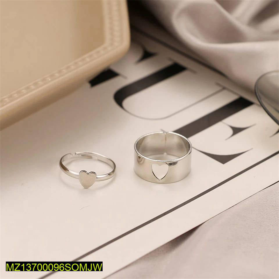 Couple Heart Rings Silver Plated Adjustable Fit