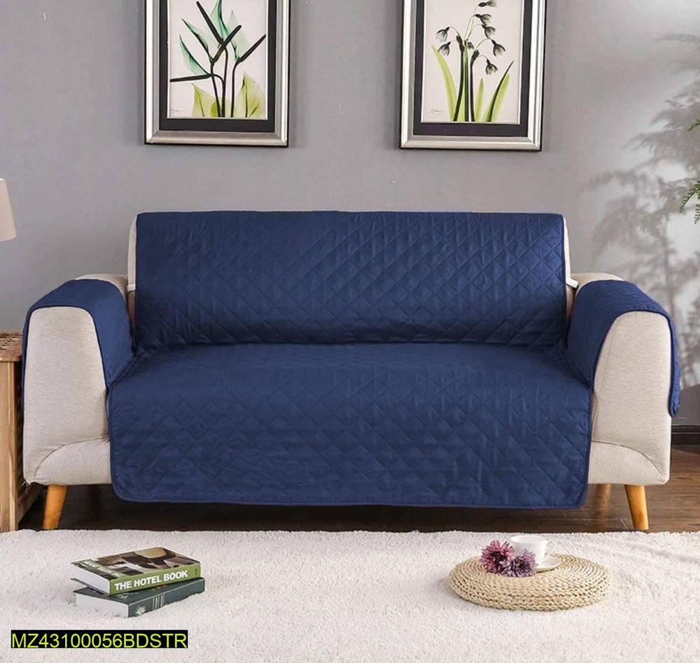 Premium Quality Quilted Sofa Cover Blue 6 Seater