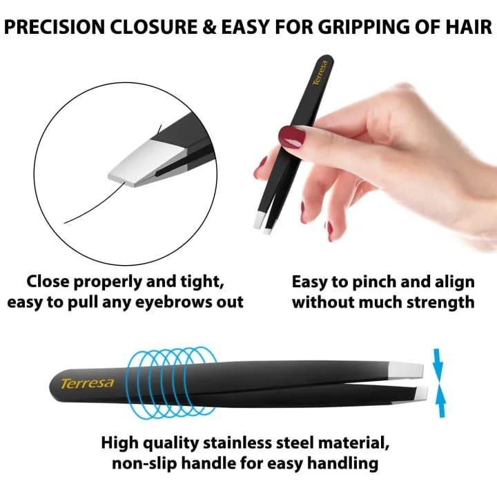 5-Piece Stainless Steel Tweezers Set Black