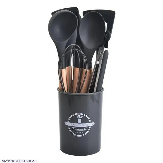 16-Piece Silicone Spoon Set Black Heat Resistant