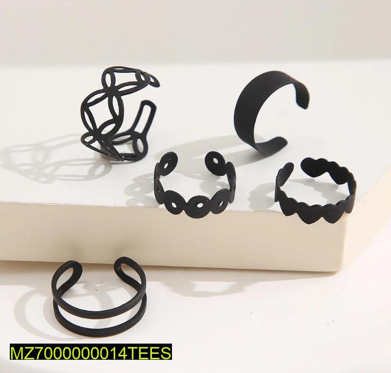 Black Silver Plated Rings Set of 5 Adjustable Pakistani Women