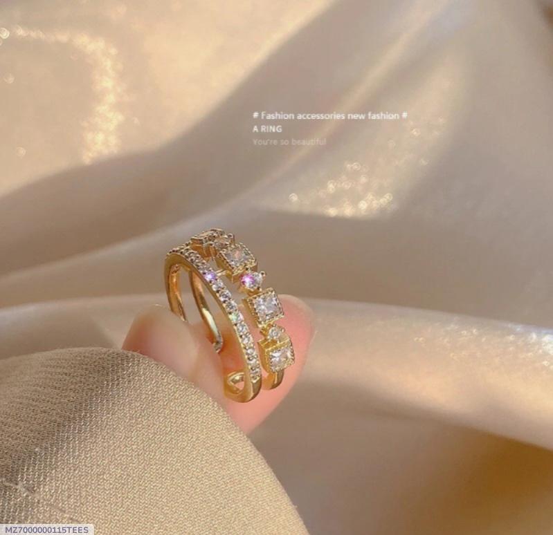 Gold Plated Adjustable Stone Ring for Women Daily Wear Fashion