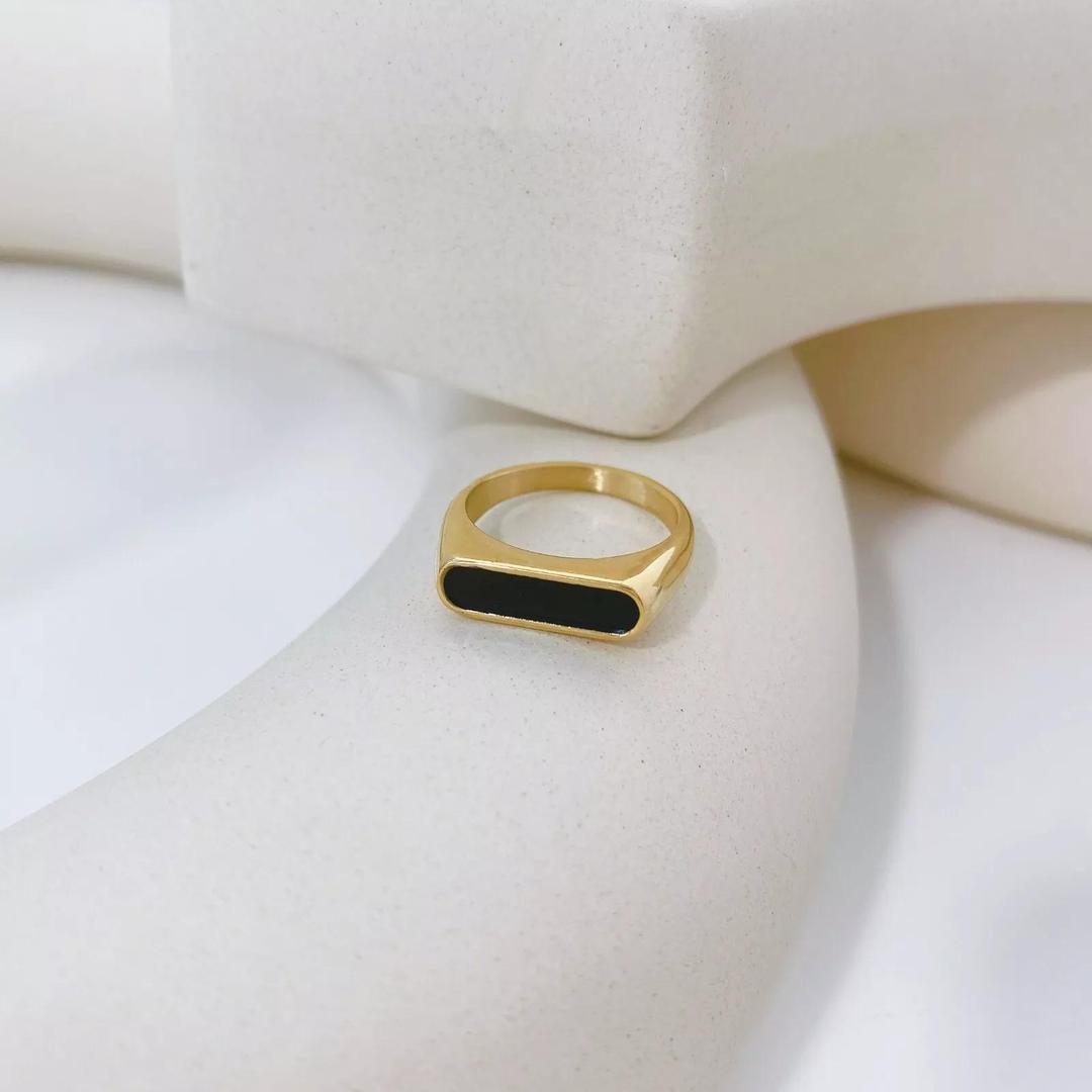 Stainless Steel Men's Ring Black Gemstone Modern Design 1 Pc