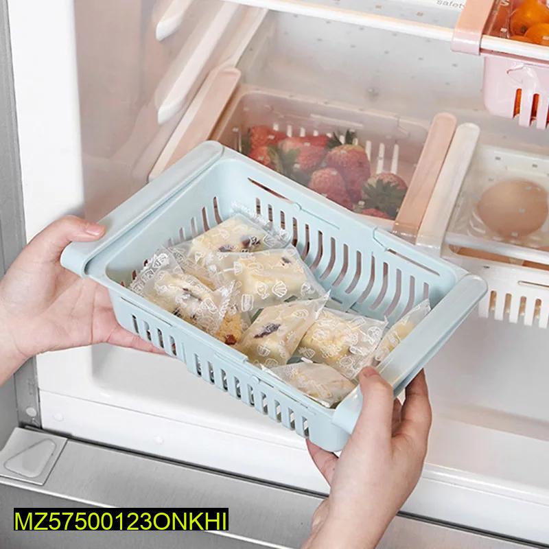 Adjustable Plastic Fridge Storage Basket Light Blue