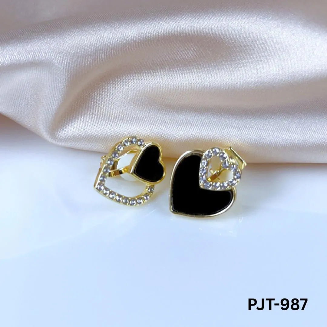 Navy Blue Heart Earrings with Rhinestones for Women