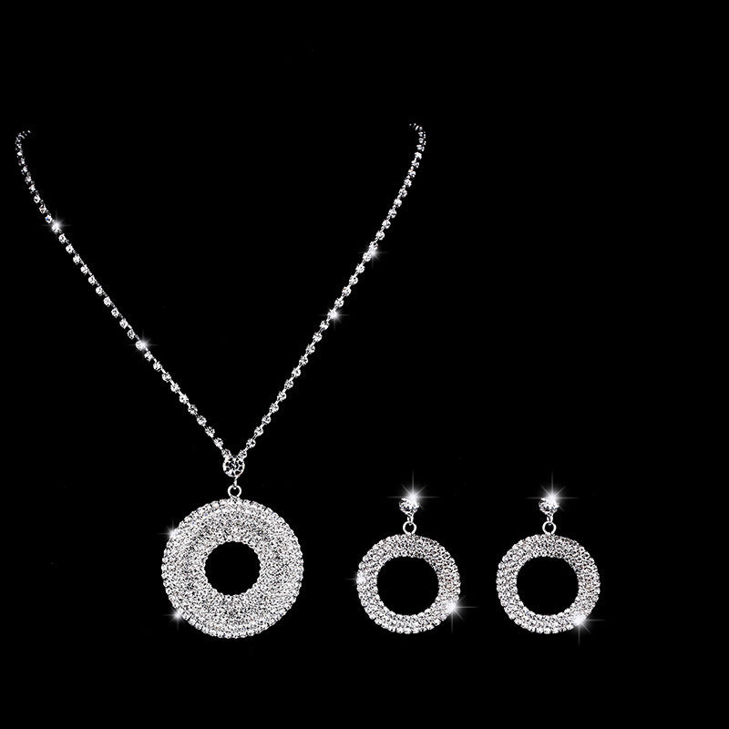 Large Silver Diamond Pendant Set for Women