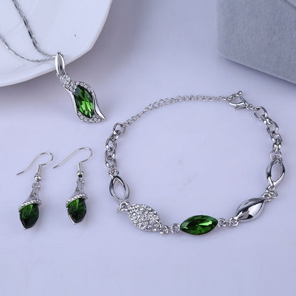 Blue Crystal Jewelry Set for Women Silver Tones