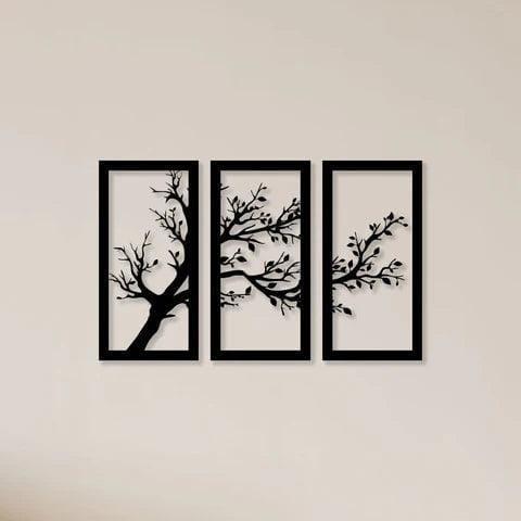 Modern Tree Wall Art Set Black Laser Cut 3Pcs