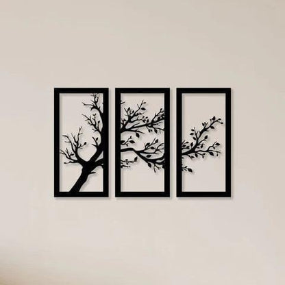 Modern Tree Wall Art Set Black Laser Cut 3Pcs
