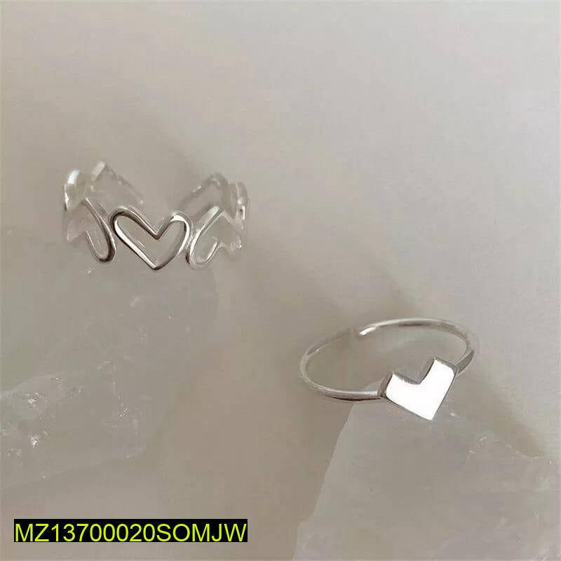 Adjustable Silver Heart Rings Set for Women