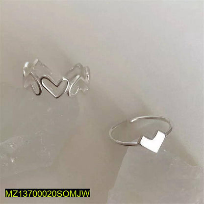 Adjustable Silver Heart Rings Set for Women