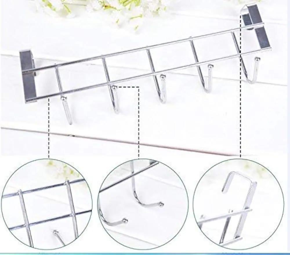 Metal Bathroom Hanger Silver 5 Hooks Wall Mount