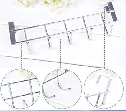 Metal Bathroom Hanger Silver 5 Hooks Wall Mount