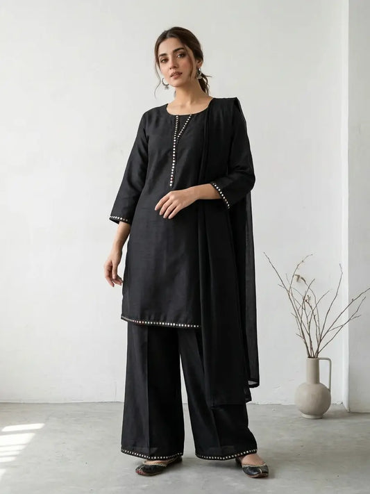 3 Pcs Women's Stitched Lawn Plain Suit with Mirror Lace work