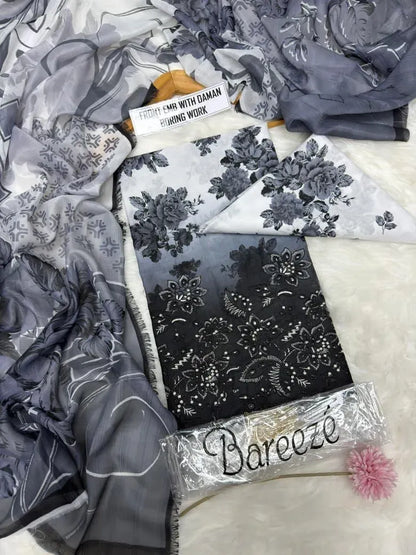 Black Printed Lawn 3Pcs Women Suit Set