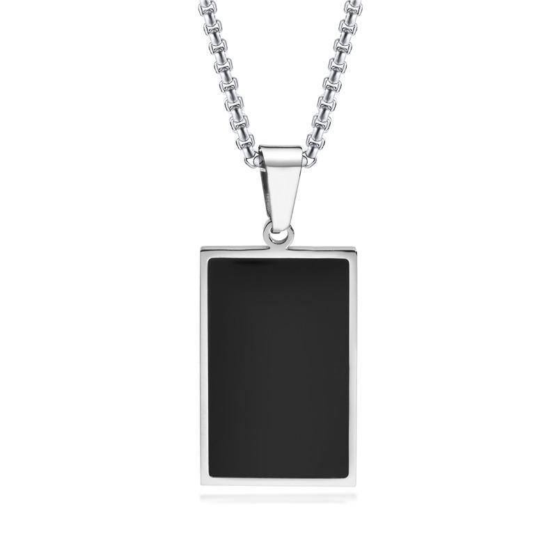 Stainless Steel Black Square Pendant Necklace for Men