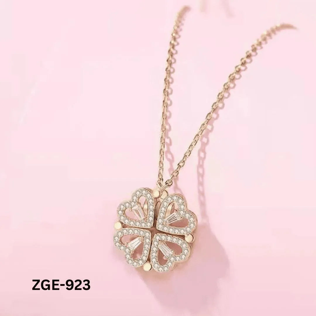 Magnetic Heart Clover Necklace Golden Silver 4 Leaf