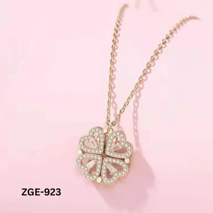 Magnetic Heart Clover Necklace Golden Silver 4 Leaf