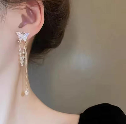 S925 Elegant Butterfly with Pearl Tassels Drop Earrings – Delicate, Feminine & Stylish Fashion Jewelry for Women & Girls(Pair)