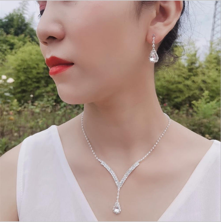 Diamond Water Drop Necklace & Earrings Set for Pakistani Women