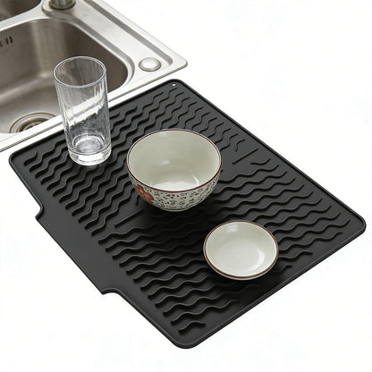 Premium Silicone Sink Drying Mat With Drain Spout - Kitchen Accessory Designed For Dish Drying And Water Drainage Maintenance Routine
