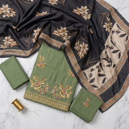 Green Lawn 3-Piece Embroidered Suit for Women