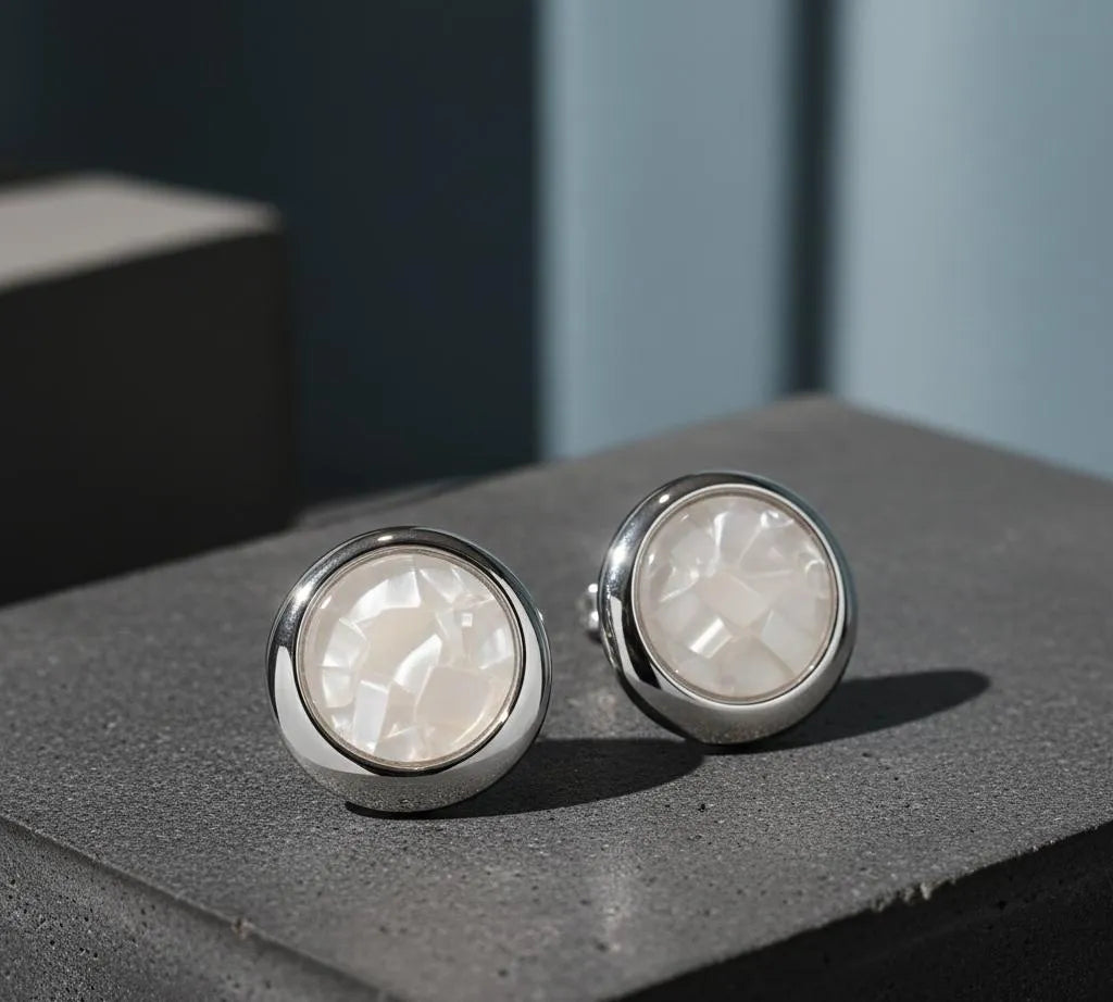 Korean Marble Circle Earrings Gold Tone Lightweight
