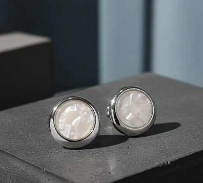Korean Marble Circle Earrings Gold Tone Lightweight