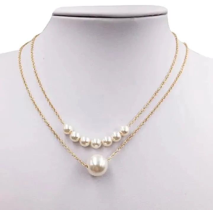 2 Layered Gold Plated Pearl Necklace for Women