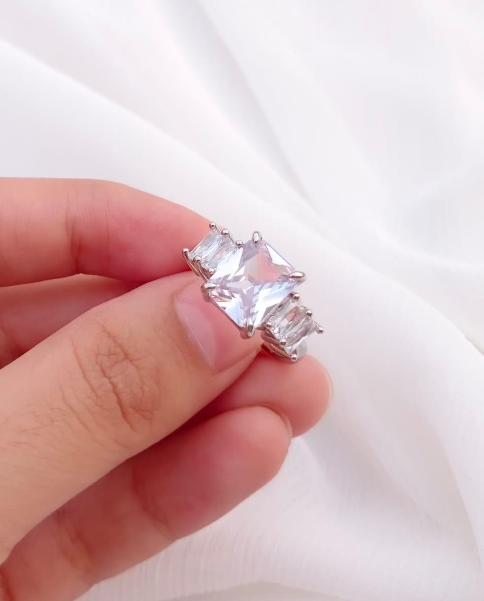 Modern Silver Plated Crystal Ring for Women