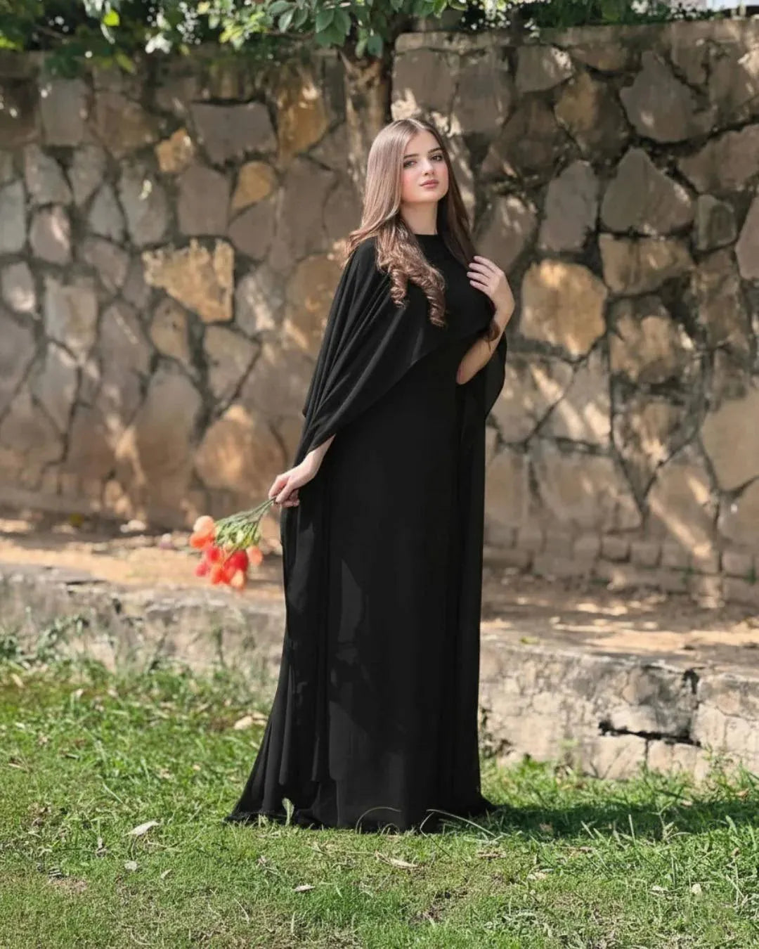 2 Pcs Women's Stitched Chiffon Plain Maxi Suit